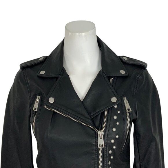 Levi’s Faux Vegan Leather Studded Moto Jacket XS Black Zip Front Biker Zip Cuffs - Picture 7 of 14